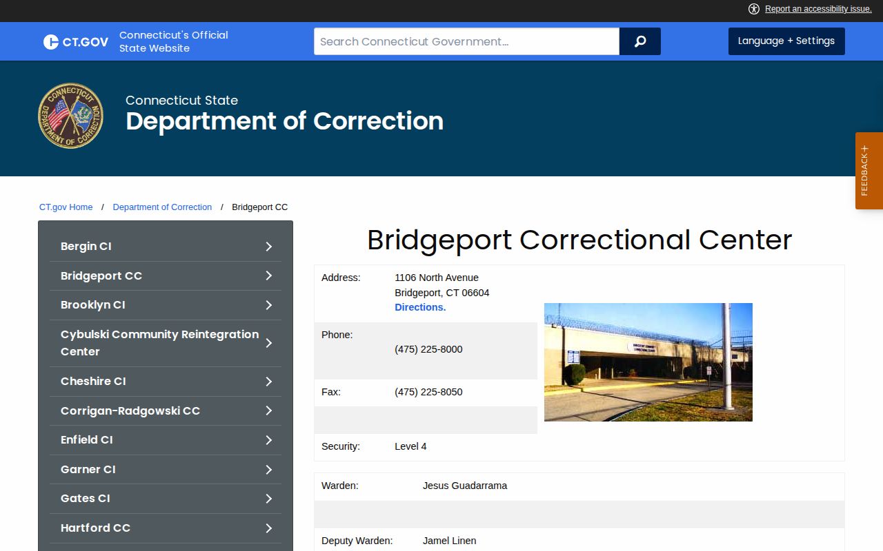 Fairfield County arrest custody service area for Bridgeport Correctional Center