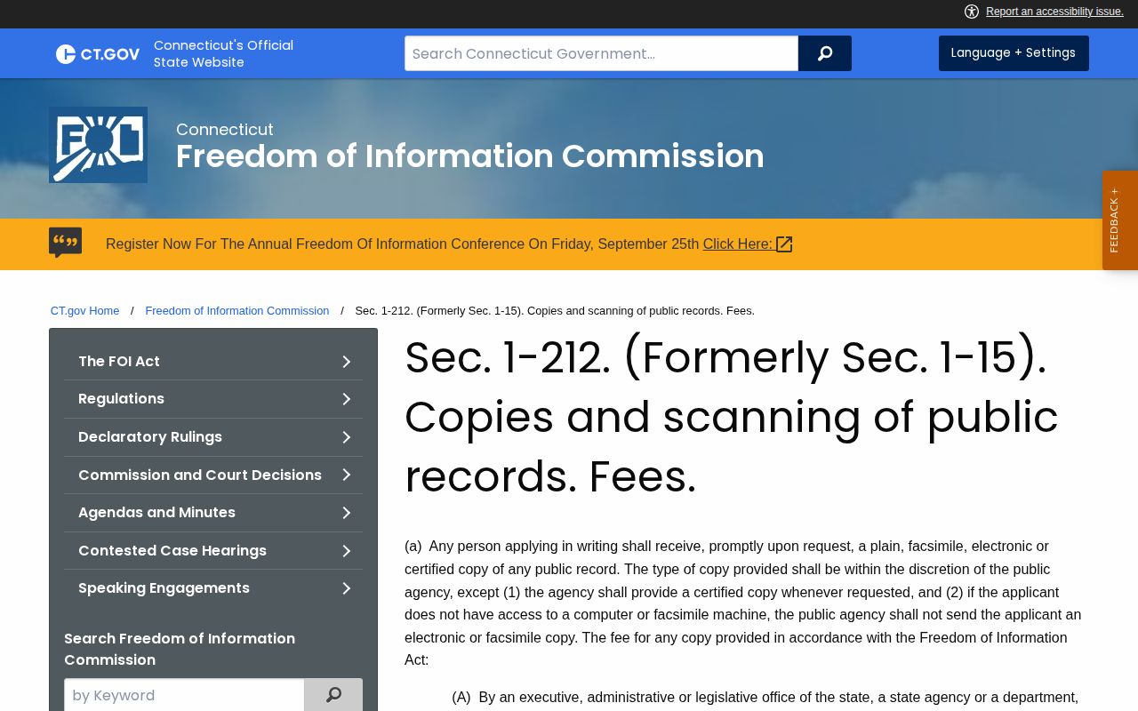 Fairfield County booking record copy fees under the Connecticut FOI rule