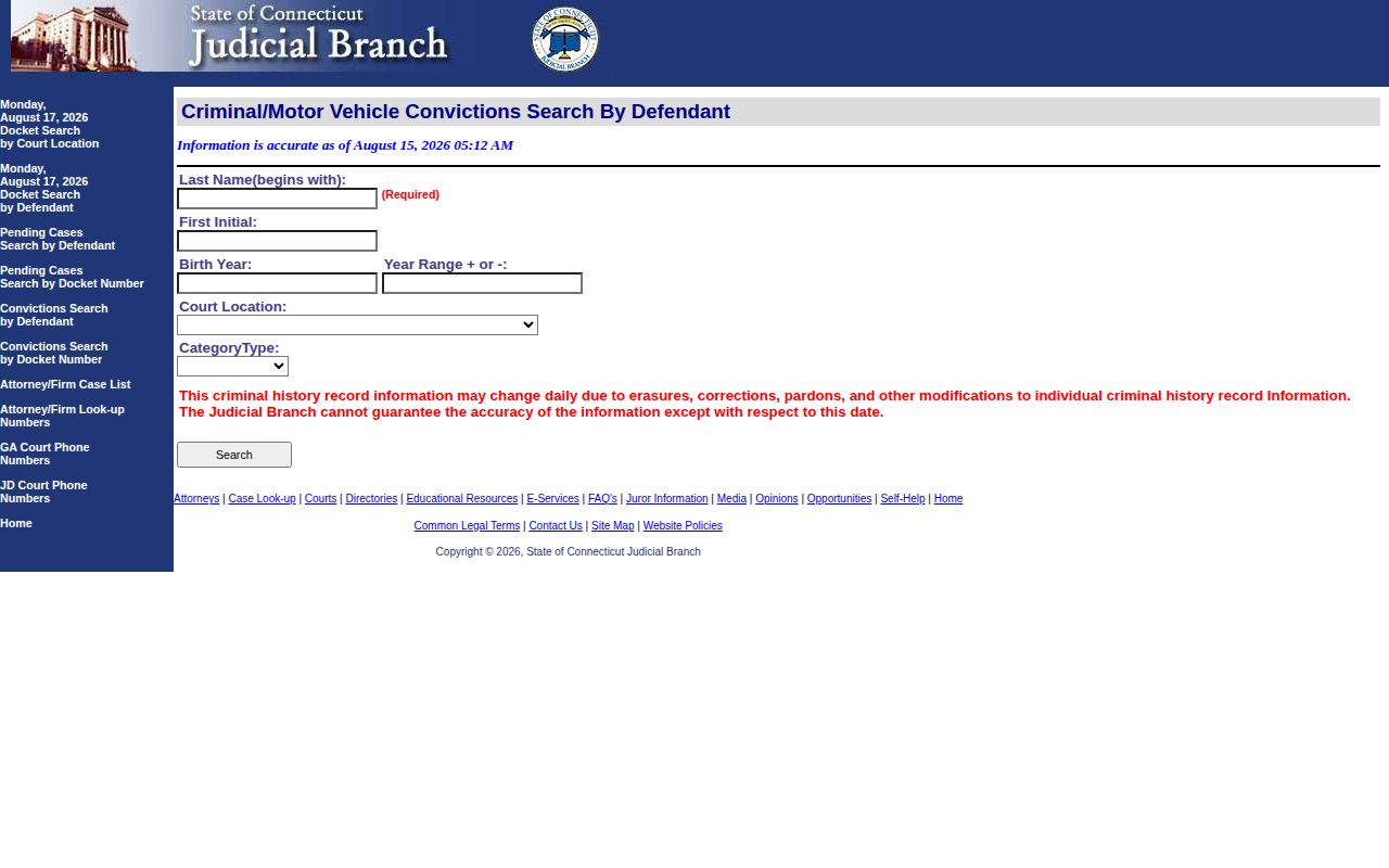 Fairfield County arrest court disposition search in Connecticut Judicial records
