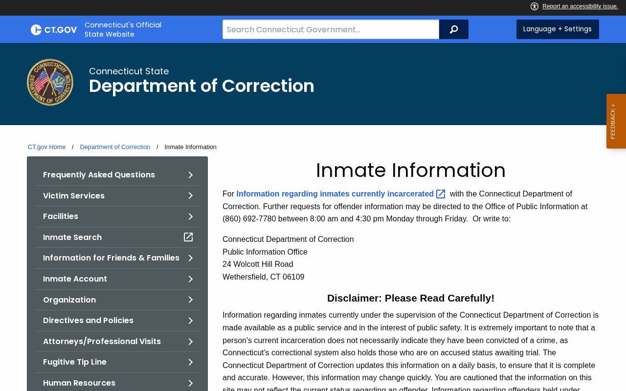 Fairfield County CT DOC custody record cadence and exclusions notice