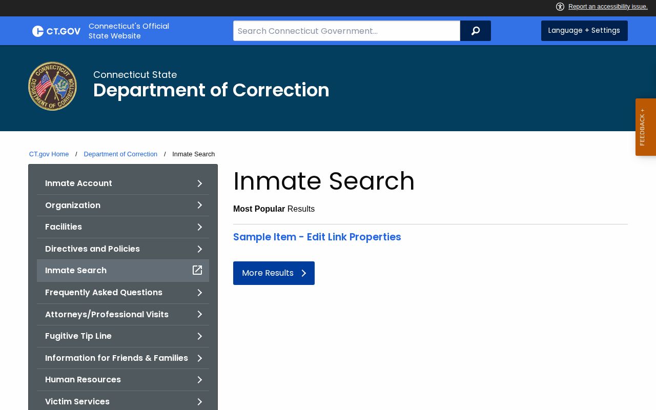 Fairfield County current custody records at the CT DOC inmate search gateway