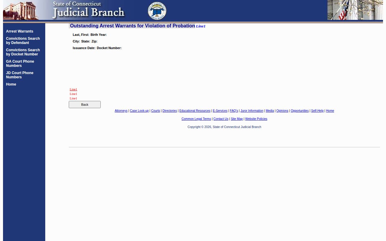 Fairfield County Violation of Probation warrant search form